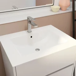 Aurlane Pack Meuble Salle de Bains 60 cm Laqué Blanc, 3 tiroirs avec Vasque Céramique - XENOS* Meuble Vasque