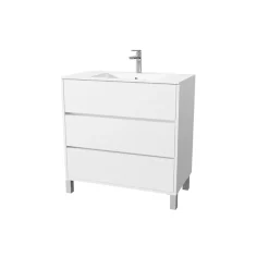 Aurlane Pack Meuble Salle de Bains 80 cm Laqué Blanc, 3 tiroirs avec Vasque Céramique - XENOS* Ensemble Meuble De Salle De Bains