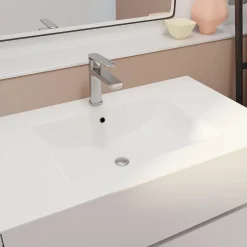 Aurlane Pack Meuble Salle de Bains 80 cm Laqué Blanc, 3 tiroirs avec Vasque Céramique - XENOS* Ensemble Meuble De Salle De Bains