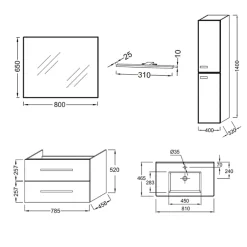 Jacob Delafon Pack meuble vasque 80 cm Ola up chêne + colonne + miroir + spot* Ensemble Meuble De Salle De Bains