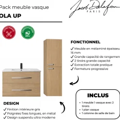 Jacob Delafon Pack meuble vasque 80 cm Ola up chêne + colonne