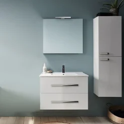 Jacob Delafon Pack meuble vasque 80 cm Ola up blanc + colonne + miroir + spot* Ensemble Meuble De Salle De Bains
