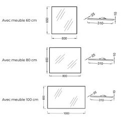 Jacob Delafon Pack meuble vasque 80 cm Ola up blanc + colonne + miroir + spot* Ensemble Meuble De Salle De Bains