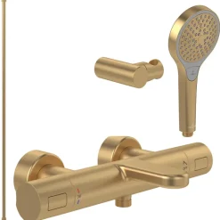 Villeroy & Boch Pack mitigeur baignoire thermostatique VILLEROY ET BOCH Universal rond Or brossé avec ensemble