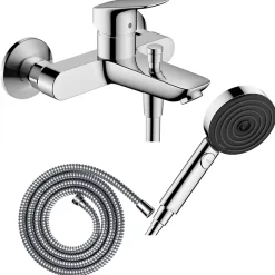 Hansgrohe Pack mitigeur bain douche mécanique Logis + Flexible Metaflex + Pommeau Pulsify Select EcoSmart 105 3jets chromé
