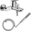 Hansgrohe Pack mitigeur bain douche mécanique Logis + Flexible Designflex + Pommeau Pulsify E 100 EcoSmart chromé