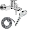Hansgrohe Pack mitigeur bain douche mécanique Logis + Flexible Metaflex + Pommeau Vernis Blend 100 EcoSmart 1jet chromé