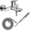 Hansgrohe Pack mitigeur bain douche mécanique Logis + Flexible Metaflex + Pommeau Pulsify E 100 EcoSmart chromé* Robinet De Baignoire