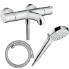 Hansgrohe Pack mitigeur bain thermostatique Ecostat 1001CL + Flexible Designflex + Pommeau Croma Select E EcoSmart blanc/chromé