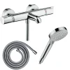 Hansgrohe Pack mitigeur bain thermostatique Ecostat Comfort + Flexible Metaflex 1,6m + Pommeau Vernis Blend EcoSmart 2 jets chromé* Robinet De Baignoire