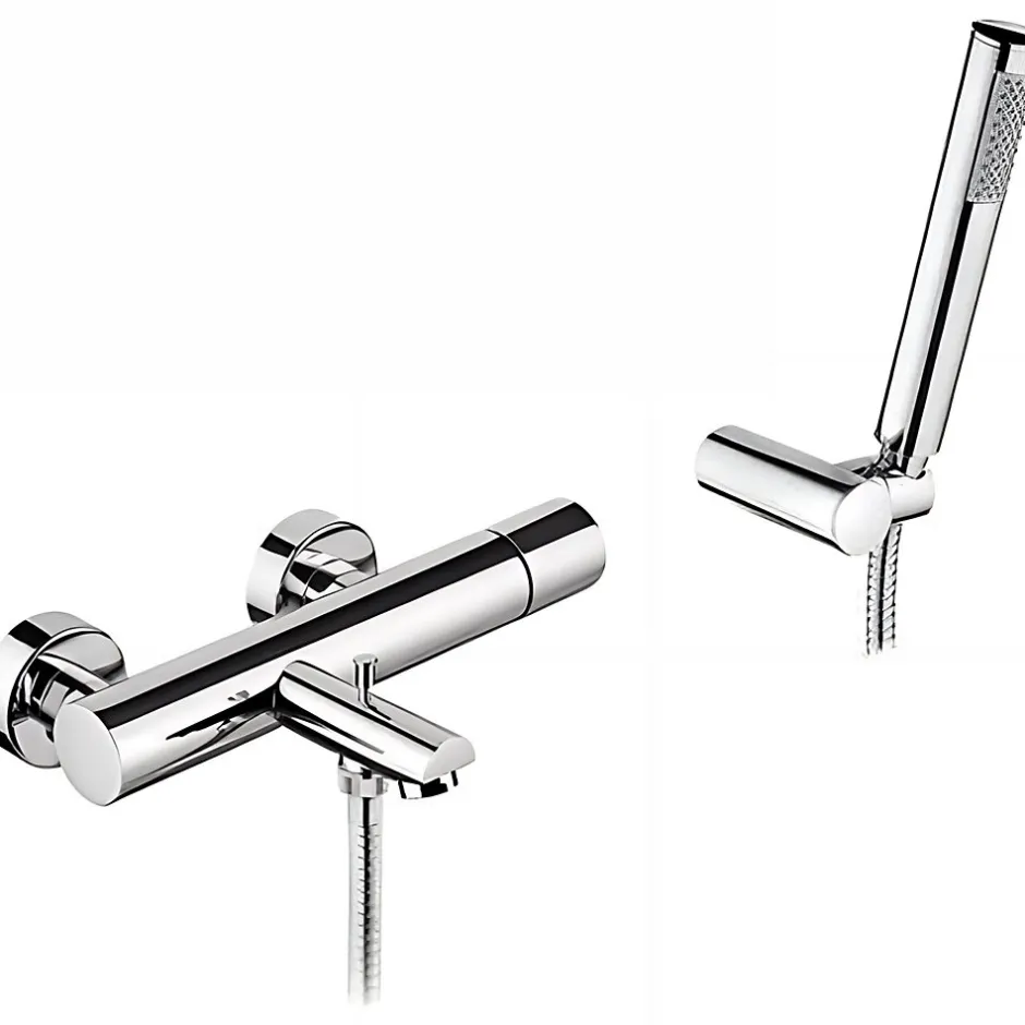 Sanindusa Pack mitigeur bain-douche thermostatique Single Plus avec douchette et support mural chromé* Robinet De Baignoire