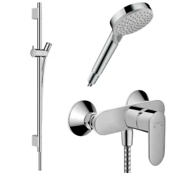 Hansgrohe Pack mitigeur douche mécanique Vernis Blend + Barre Unica S Puro + flexible + Pommeau 2 jets Vernis Blend* Colonne De Douche Mécanique