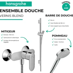 Hansgrohe Pack mitigeur douche mécanique Vernis Blend + Barre Unica S Puro + flexible + Pommeau 2 jets Vernis Blend* Colonne De Douche Mécanique