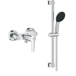 Grohe Pack mitigeur douche mécanique Start 2021 + ensemble de douche 2 jets Vitalio Start avec barre chromé
