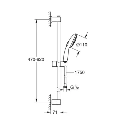 Grohe Pack mitigeur douche mécanique Start 2021 + ensemble de douche 2 jets Vitalio Start avec barre chromé