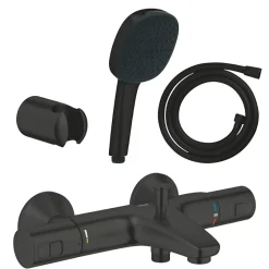 Grohe Pack mitigeur Thermostatique bain douche Precision Start + Douchette 2 jets Vitalio Comfort 110 avec flexible et support
