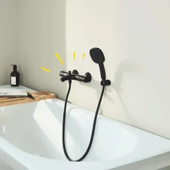 Grohe Pack mitigeur Thermostatique bain douche Precision Start + Douchette 2 jets Vitalio Comfort 110 avec flexible et support