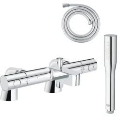 Grohe Pack mitigeur thermostatique Grohtherm 800 avec colonnettes + Douchette 1 jet Vitalio Get Stick + Flexible 1750 mm* Robinet De Baignoire