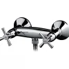 Sanindusa Pack mélangeur de douche à croisillons livré avec flexible, douchette et support mural Rimini chromé