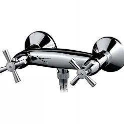 Sanindusa Pack mélangeur douche à croisillons Rimini chrome livré avec douchette, flexible et support