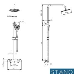Stano Pack Receveur de douche 90 x 140 cm extra plat noir + Colonne de douche thermostatique* Receveur De Douche