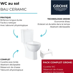 Grohe PACK WC à poser Bau Ceramic + Tabouret physiologique plastique Blanc
