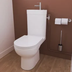 GoodHome Pack WC à poser sans bride vortex avec lave-mains intégré, abattant déclipsable et frein de chute, sortie horizontale, Cavally