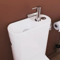 GoodHome Pack WC à poser sans bride vortex avec lave-mains intégré, abattant déclipsable et frein de chute, sortie horizontale, Cavally