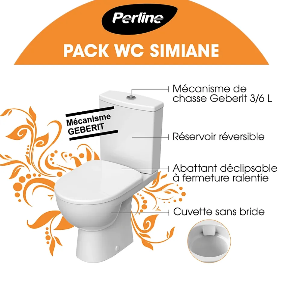 Perline Pack WC à poser sans bride blanc Simiane* Wc À Poser