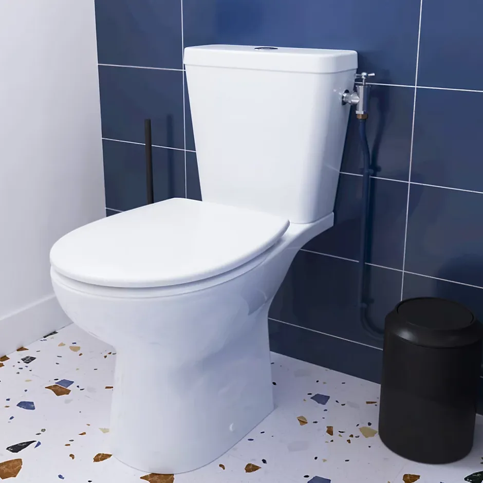 GoodHome Pack WC à poser sans bride avec abattant déclipsable et frein de chute, sortie verticale, NF, Tasi