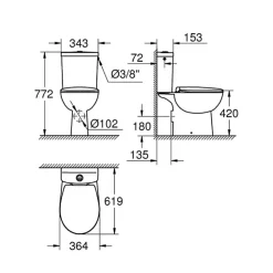 Grohe PACK WC avec bride à poser Bau Ceramic + Tabouret physiologique plastique Blanc