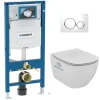 Geberit Pack WC Bati Duofix + Cuvette Ideal Standard Tesi Aquablade + Plaque de commande Sigma20 Blanc chrome + bati support
