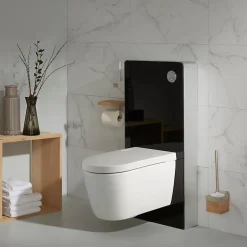 Planète Bain Pack WC Bati support mural avec cuvette lavante - Façade noire - WC japonais - Tesa