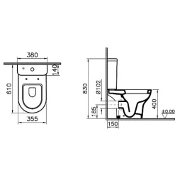 Vitra Pack WC blanc caréné complet avec réservoir 3/6L ZENTRUM sortie horizontale - - 9012B003-7207