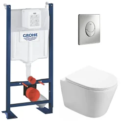 Swiss Aqua Technologies Pack WC Bâti autoportant + WC Infinitio sans bride + Plaque chrome* Wc Suspendu