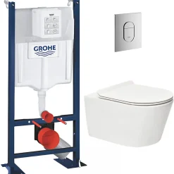 Swiss Aqua Technologies Pack WC Bâti autoportant + WC sans bride SAT Brevis + Abattant ultra-fin softclose + Plaque chrome* Wc Suspendu