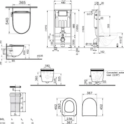 Villeroy & Boch Pack WC Bâti sol mur + WC SAT + bidet thermostatique + Abattant SoftClose + Plaque (VCNSATCL4)