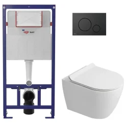 Swiss Aqua Technologies Pack WC bâti-support + WC sans bride Ceramia PixL avec abattant SoftClose + plaque noir (STCEPXWT03-FR)