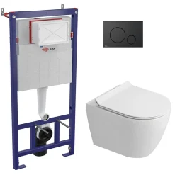Swiss Aqua Technologies Pack WC bâti-support + WC sans bride Ceramia PixL avec abattant SoftClose + plaque noir (STCEPXWT01-FR)* Wc Suspendu