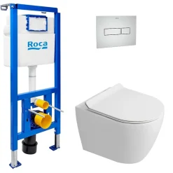 Roca Pack WC bâti-support + WC suspendu sans bride Ceramia PixL avec abattant SoftClose + plaque (ROCEPXWT05-FR)* Wc Suspendu