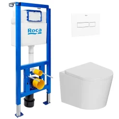 Roca Pack WC bâti-support + WC suspendu sans bride Ceramia avec abattant SoftClose + plaque (ROCE14WT04-FR)* Wc Suspendu