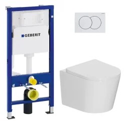 Geberit Pack WC bâti-support Duofix UP100 + WC suspendu Ceramia Tornado Rimless + abattant SoftClose + plaque blanche (CETORGEB1)