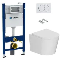 Geberit Pack WC bâti-support Duofix 112cm + WC suspendu Ceramia Tornado Rimless + abattant SoftClose + plaque blanche (CETORGEB3)* Wc Suspendu