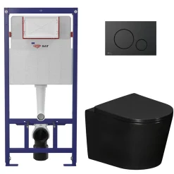 Swiss Aqua Technologies Pack WC bâti-support léger 112 cm ECO 2L + WC suspendu Ceramia + plaque noir mat (STECE14BMT01-FR)* Wc Suspendu