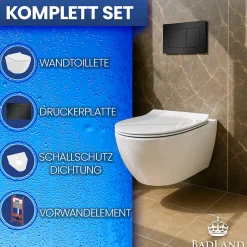Badland Pack WC Bâti-support TECEbase + WC Rolo blanc + tapis d'isolation acoustique + plaque noir* Wc Suspendu
