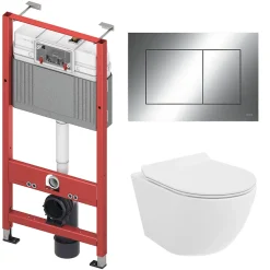 Badland Pack WC Bâti-support TECEbase + WC Rolo blanc + tapis d'isolation acoustique + plaque chrome