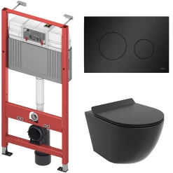 Badland Pack WC Bâti-support TECEbase + WC Rolo noir + tapis d'isolation acoustique + plaque noir* Wc Suspendu