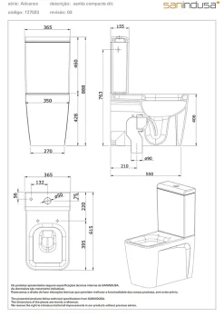 Sanindusa Pack WC Compact caréné blanc ADVANCE 61,5x36,5 chasse d'eau par le coté, évacuation arrière ou dessous, abattant inclus