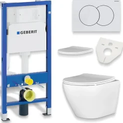 Badland Pack WC GEBERIT Bâti-support Duofix+WC Slim Soft-Close ROLO blanc+tapis d'isolation acoustique+plaque blanc* Wc Suspendu