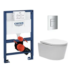 Grohe Pack WC Rapid SL + Cuvette sans bride SAT, fixations invisibles + Plaque Chrome (RapidSL082-SATrimless-1)